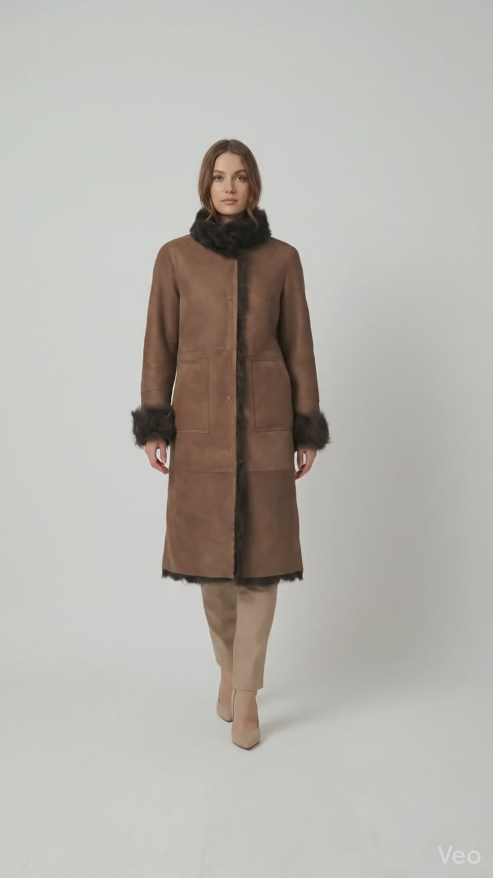 Jacurso, 105 cm. - Krage - Lamm i mocka - Dam - Brun