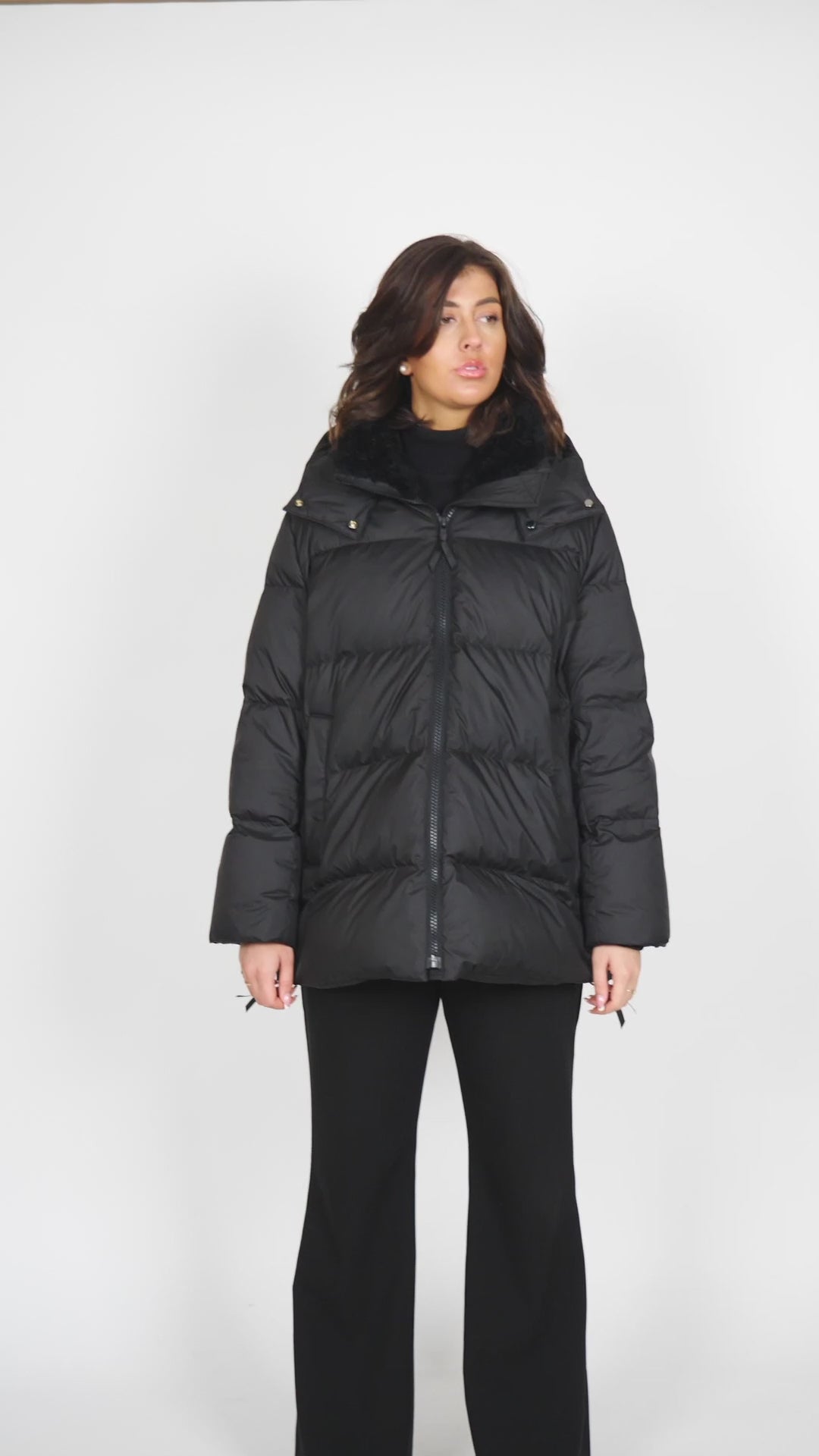 Hester, 75 cm. - Dunjakke med hette - Dame - Svart