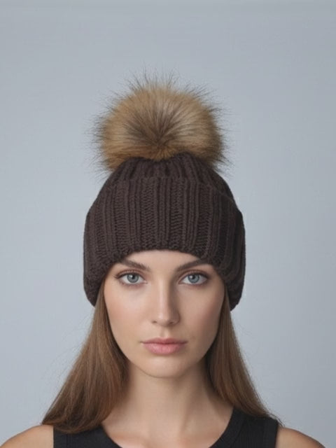 Beanie Hat - Prjónað akrýl - Brúnn