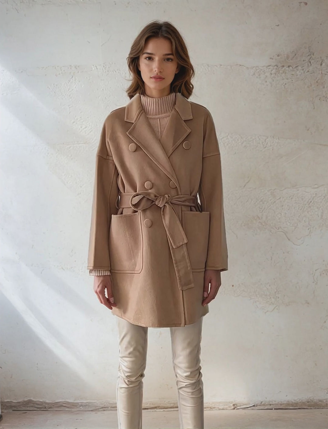 Heda, 85 cm. - Kraag - Wollen jasje - Dames - Camel