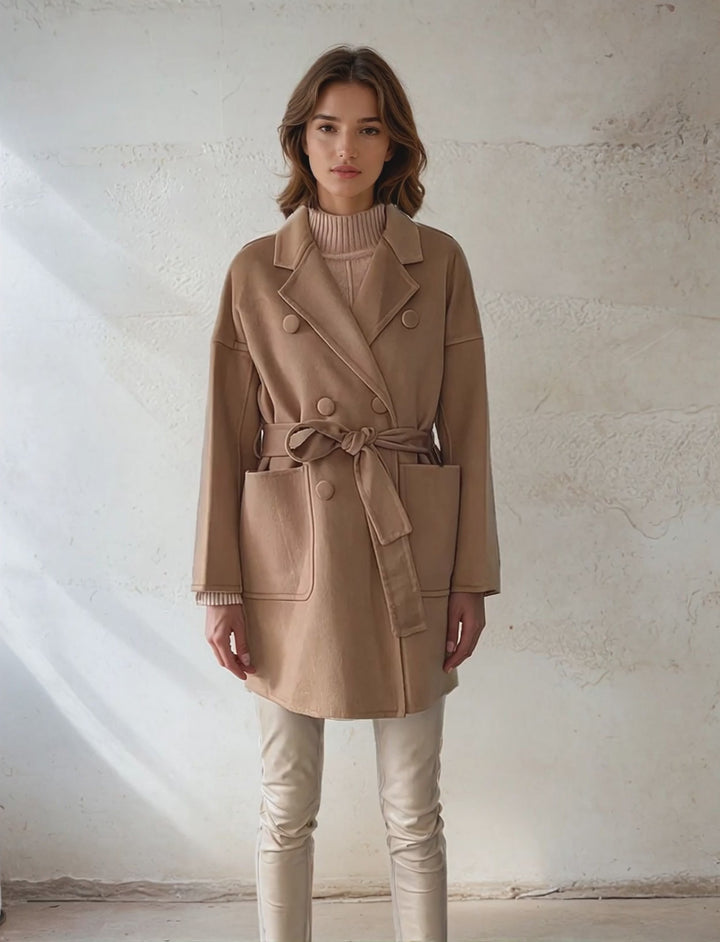 Heda, 85 cm. - Kraag - Wollen jasje - Dames - Camel