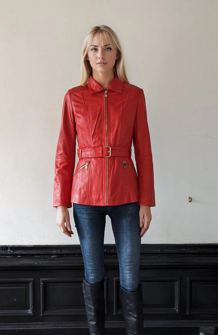 Glans, 65 cm. - Lamb Malli Leer - Dames - Vuurrood