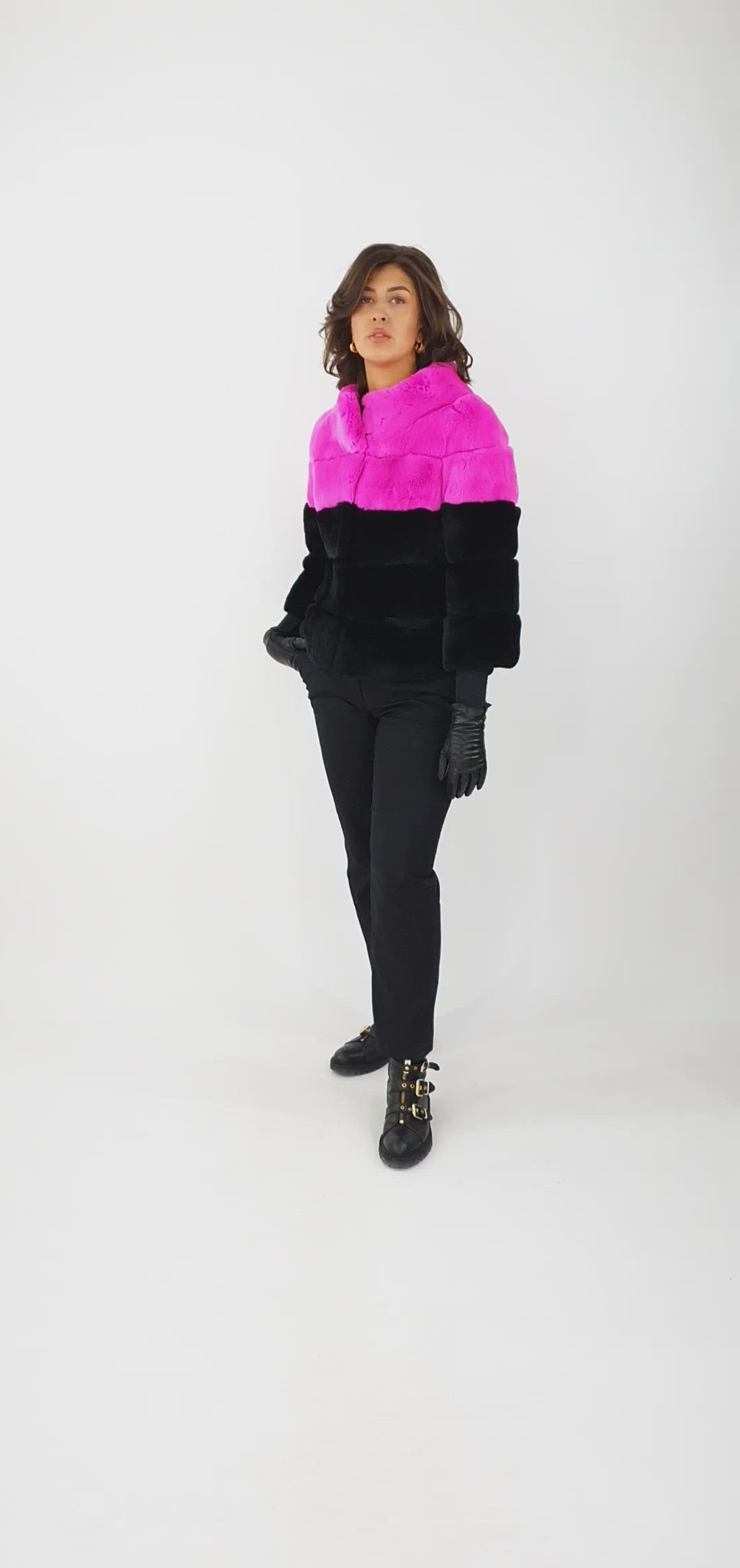 FM 1053 Mix, 55 cm. - Rex - Damer - Pink & Black / Rex Kanin Pels - Levinsky - Kvinde