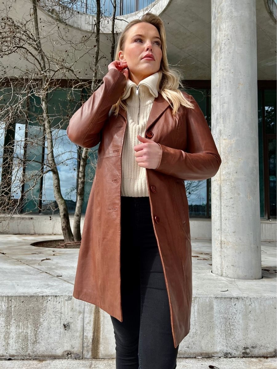 Erika - Lam Malli Leer - Dames - Donker Cognac