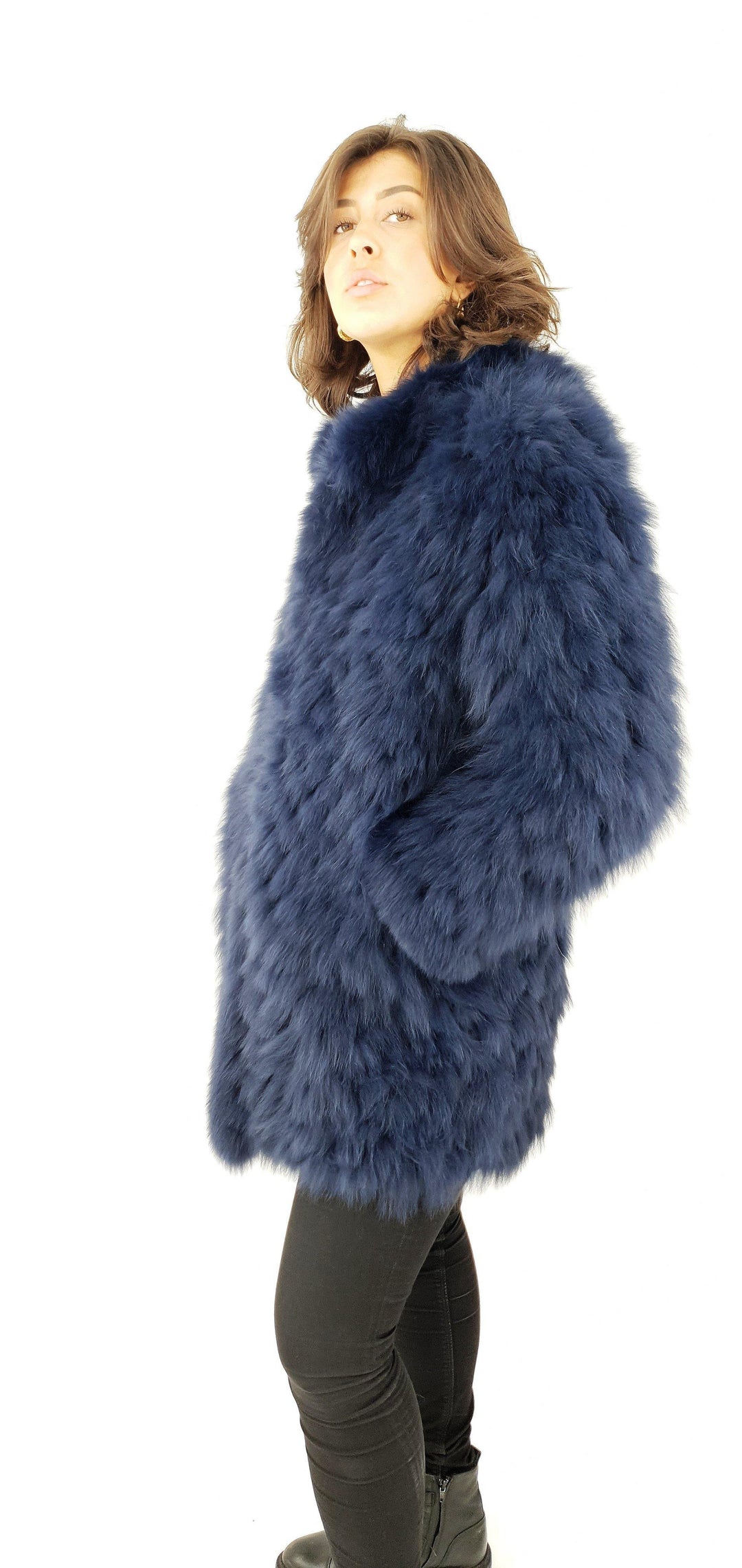 Calera, 85 cm. - Capuchon - Textiel - Dames - Marineblauw - Textiel - Dames - Calera, 85 cm. - Capuchon - Textiel - Dames - Marine - Stampe Pels