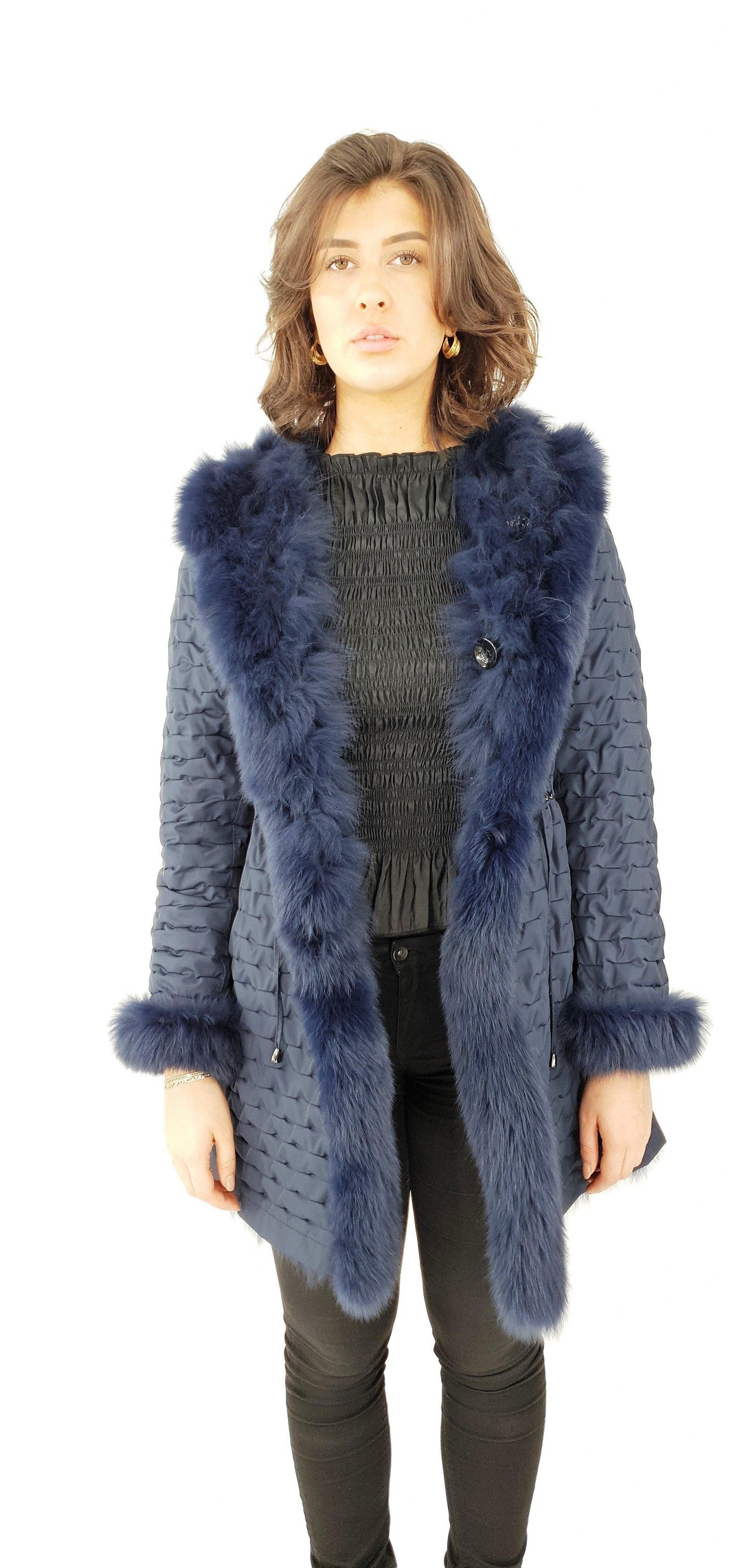 Calera, 85 cm. - Capuchon - Textiel - Dames - Marineblauw - Textiel - Dames - Calera, 85 cm. - Capuchon - Textiel - Dames - Marine - Stampe Pels