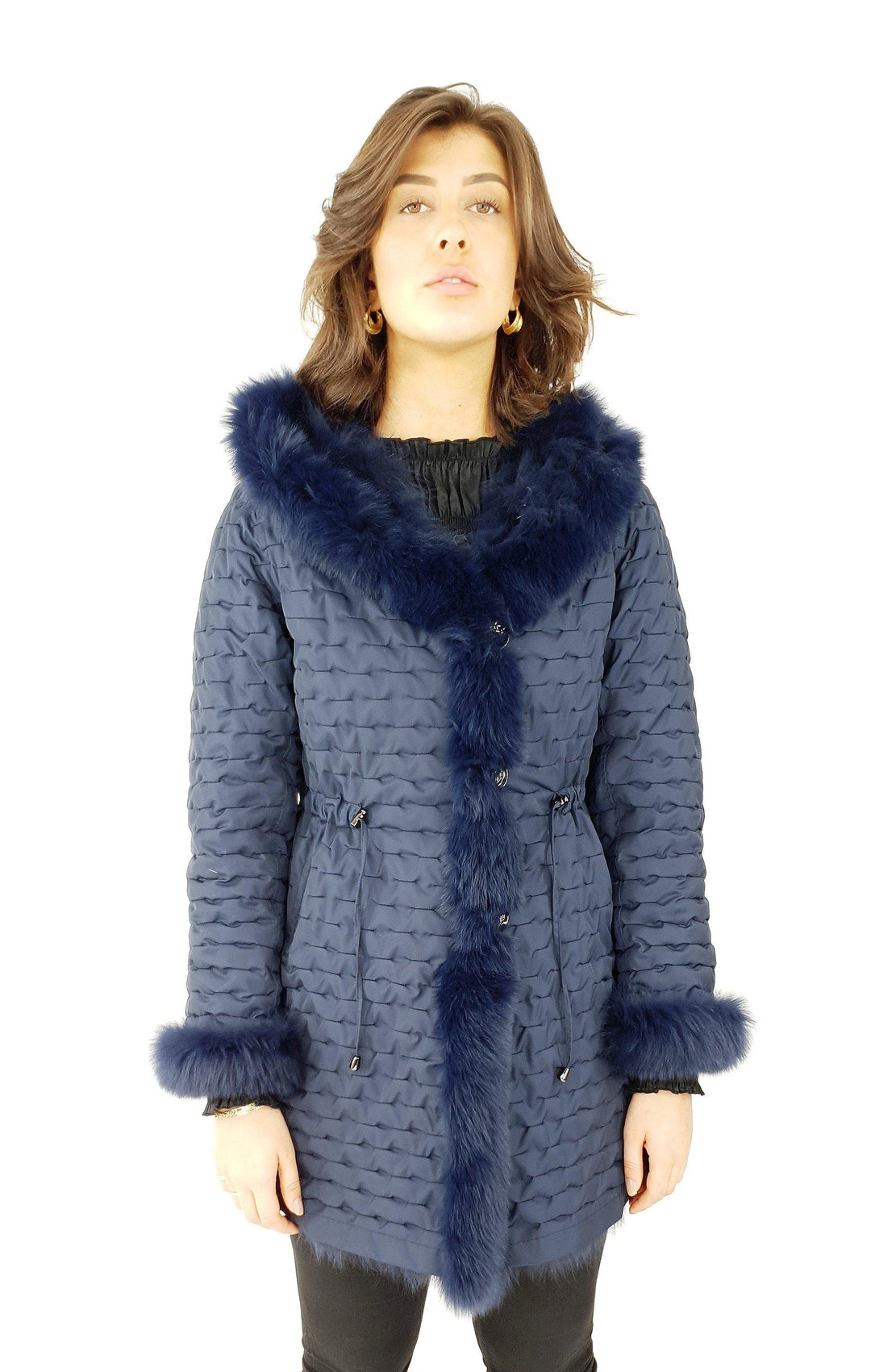 Calera, 85 cm. - Capuchon - Textiel - Dames - Marineblauw - Textiel - Dames - Calera, 85 cm. - Capuchon - Textiel - Dames - Marine - Stampe Pels