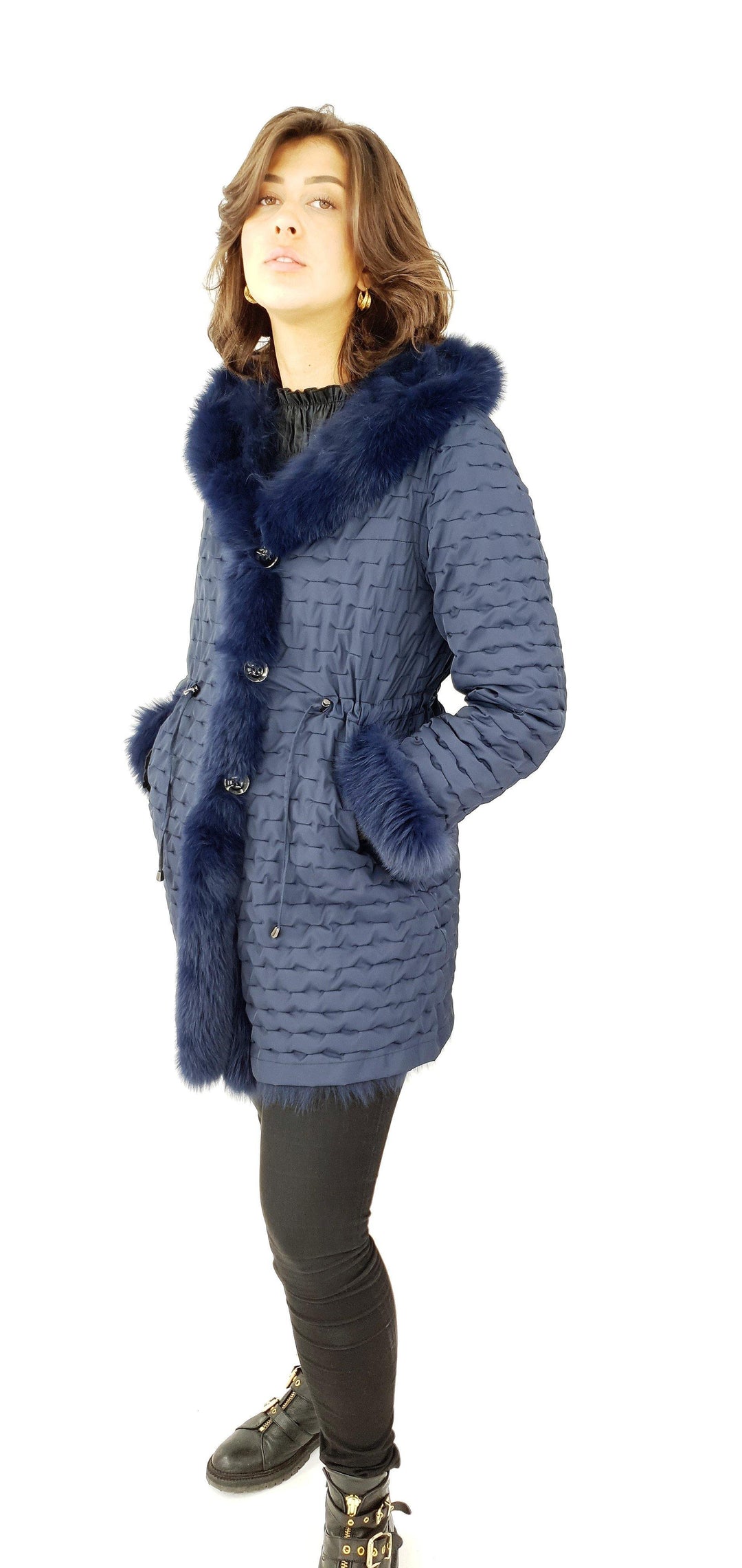 Calera, 85 cm. - Capuchon - Textiel - Dames - Marineblauw - Textiel - Dames - Calera, 85 cm. - Capuchon - Textiel - Dames - Marine - Stampe Pels