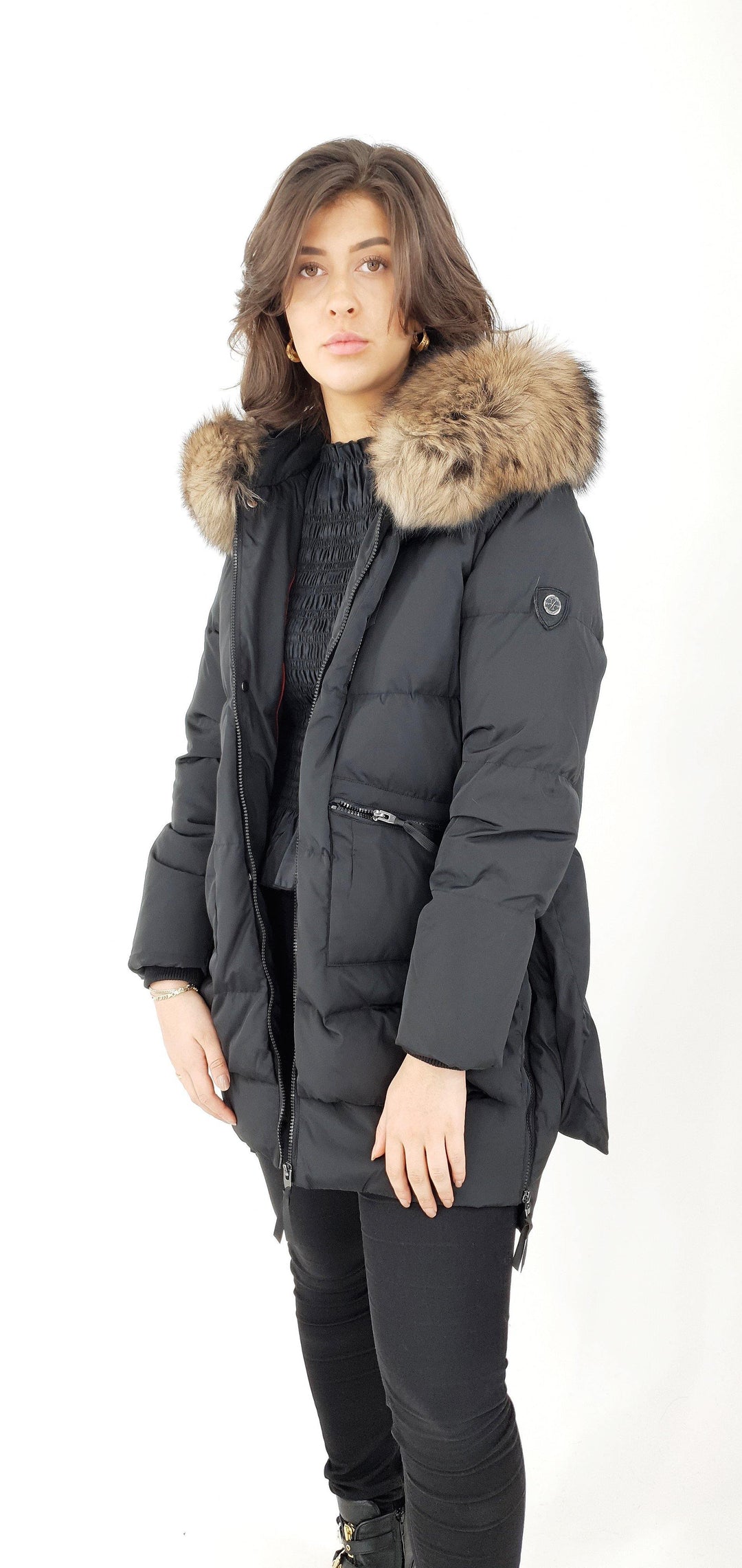 Michelle 2, 90 cm. - Hætte - Dun - Damer - Sort - Dun - Damer - Michelle 2, 90 cm. - Hætte - Dun - Damer - Sort - Stampe Pels