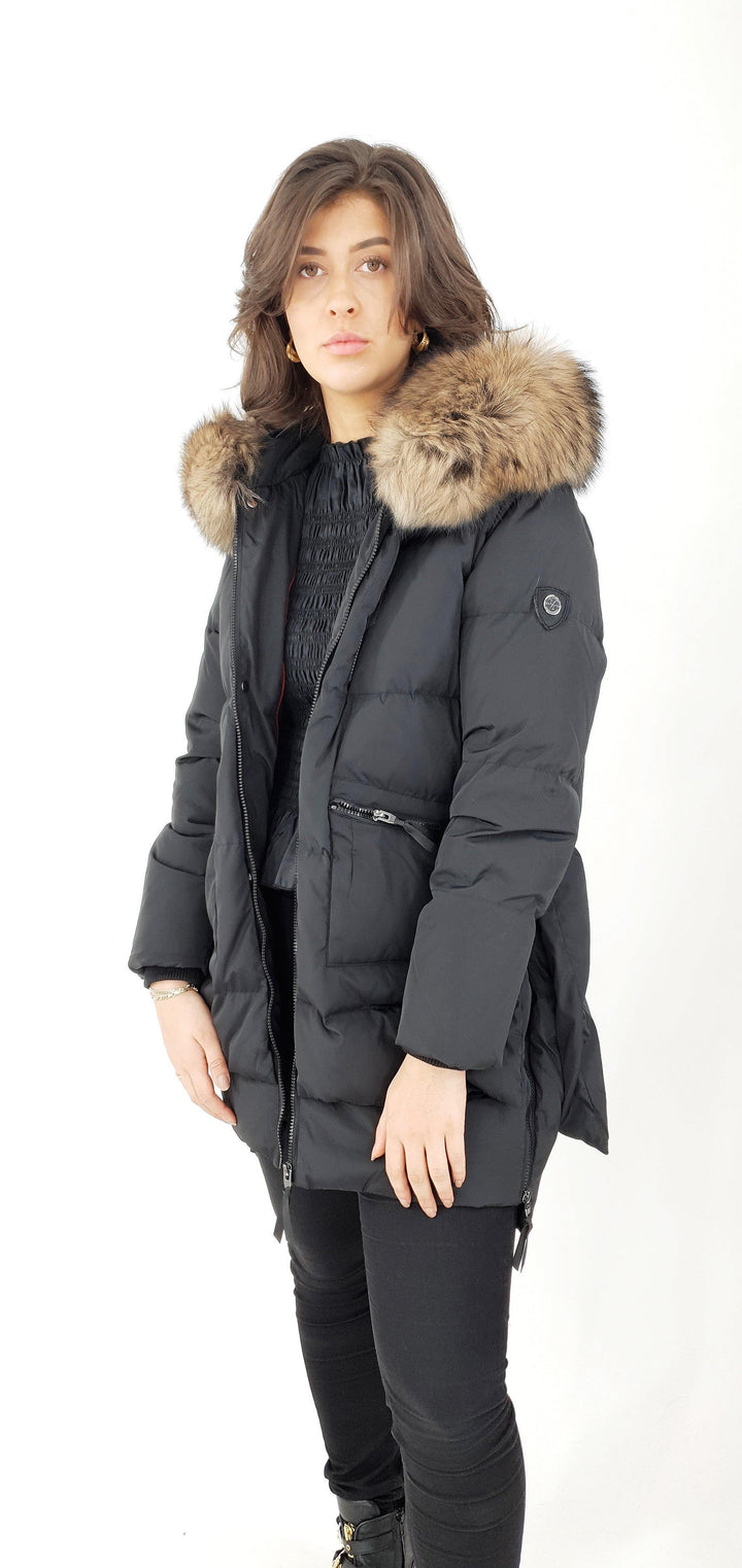 Michelle 2, 90 cm. - Hætte - Dun - Damer - Sort - Dun - Damer - Michelle 2, 90 cm. - Hætte - Dun - Damer - Sort - Stampe Pels