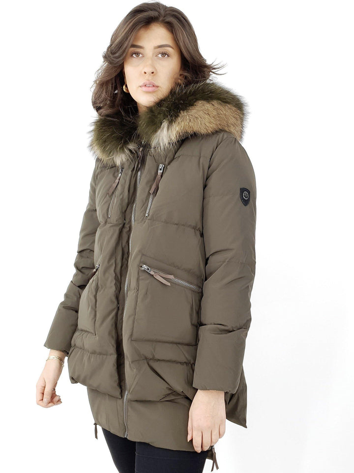 Michelle 2, 90 cm. - Huva - Dun - Dam - Army - Dun - Dam - Michelle 2, 90 cm. - Huva - Down - Kvinnor - Armé - Stampe Pels