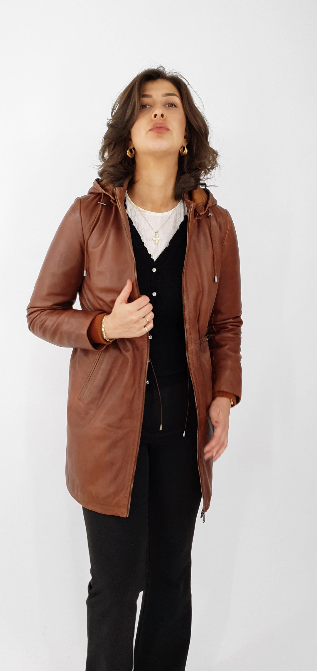 Sienna - Lam Malli Leer - Dames - Donker Cognac - Lam Malli Leer - Dames - Sienna - Lam Malli Leer - Dames - Donker Cognac - Stampe Pels