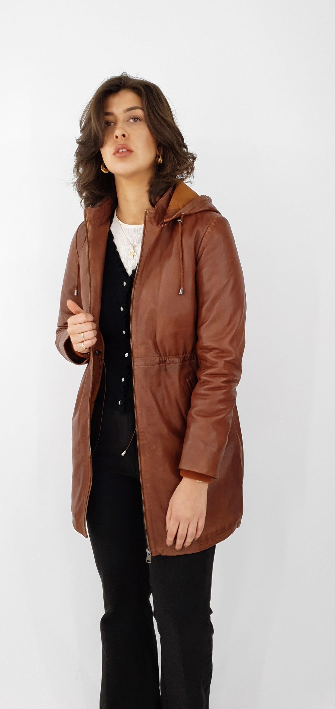 Sienna - Lam Malli Leer - Dames - Donker Cognac - Lam Malli Leer - Dames - Sienna - Lam Malli Leer - Dames - Donker Cognac - Stampe Pels