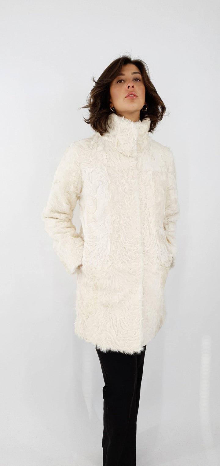 Dom, 85 cm. - Kraag - Zijden Lam - Dames - Parelbeige - Tianjin Lam - Dames - Domme, 85 cm. - Kraag - Zijde Lam - Dames - Parelbeige - Stampe Pels