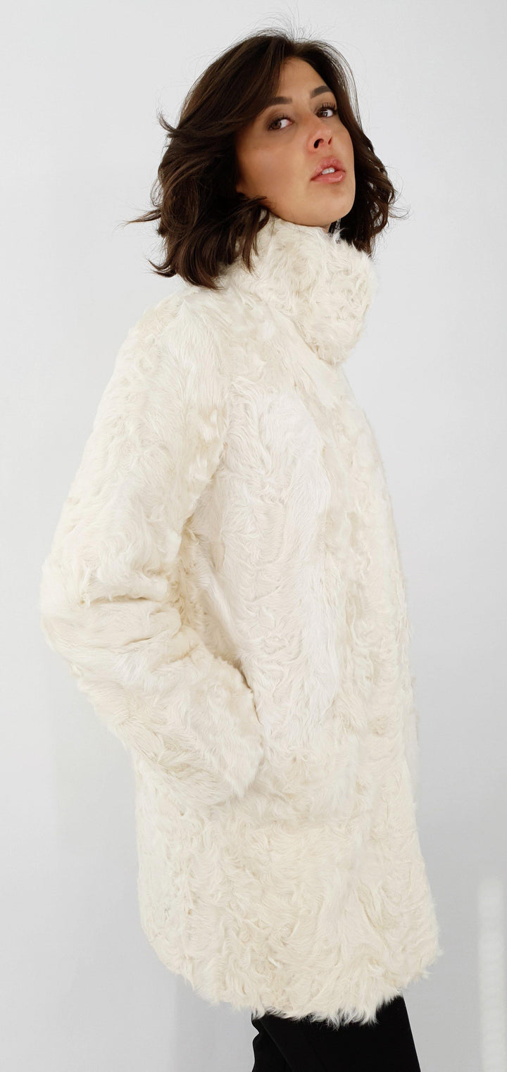 Dom, 85 cm. - Kraag - Zijden Lam - Dames - Parelbeige - Tianjin Lam - Dames - Domme, 85 cm. - Kraag - Zijde Lam - Dames - Parelbeige - Stampe Pels