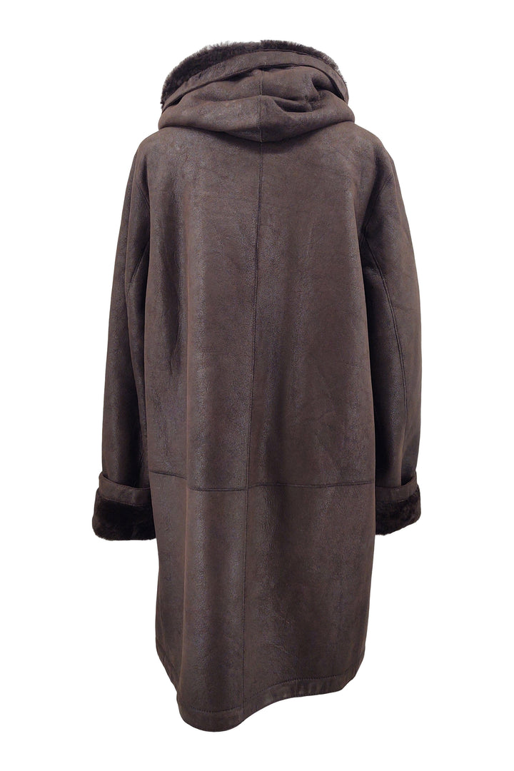 969, 90 cm. - Capuchon - Nappa Lamb Crack - Dames - Bruin / Lamme Pels - Levinsky -Kvinde | STAMPE PELS