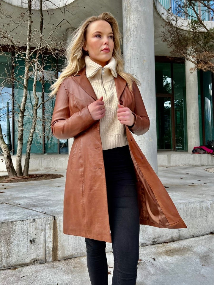 Erika - Lam Malli Leer - Dames - Donker Cognac