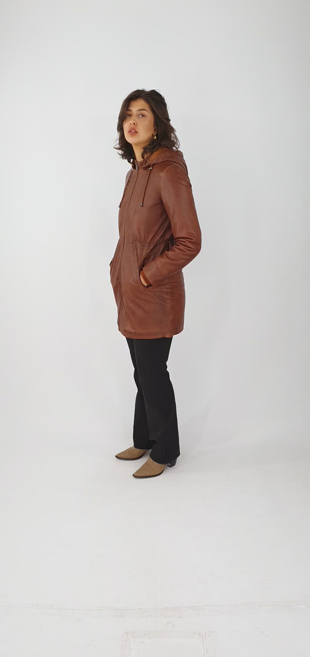 Sienna - Lam Malli Leer - Dames - Donkercognac