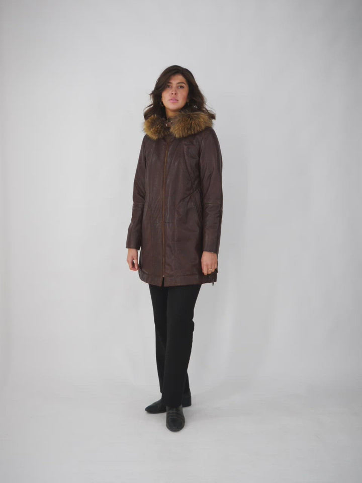 Pia - Capuchon - Lamb Malli Leer - Dames - Koperbruin