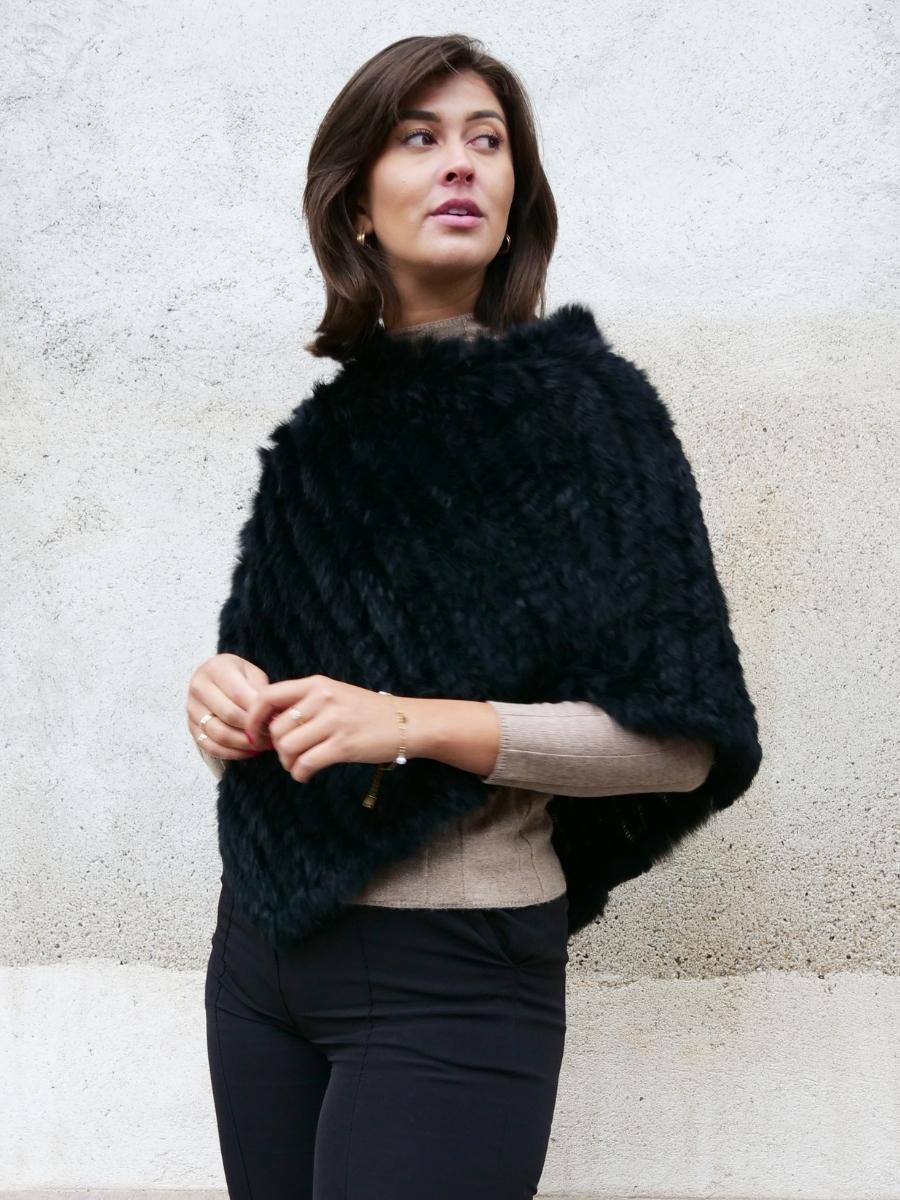 4DK1107 Poncho - Conejo - Mujer - Negro