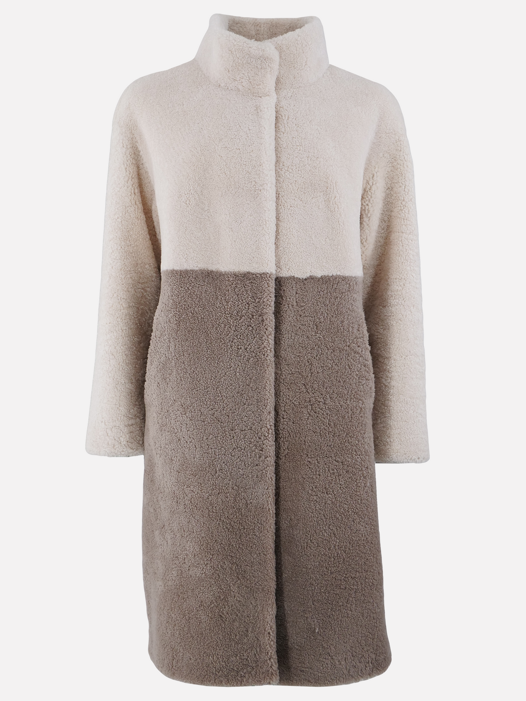 Filuka, 100 cm. - Krave - Krøllet lammefrakke - Damer - Beige & Grå