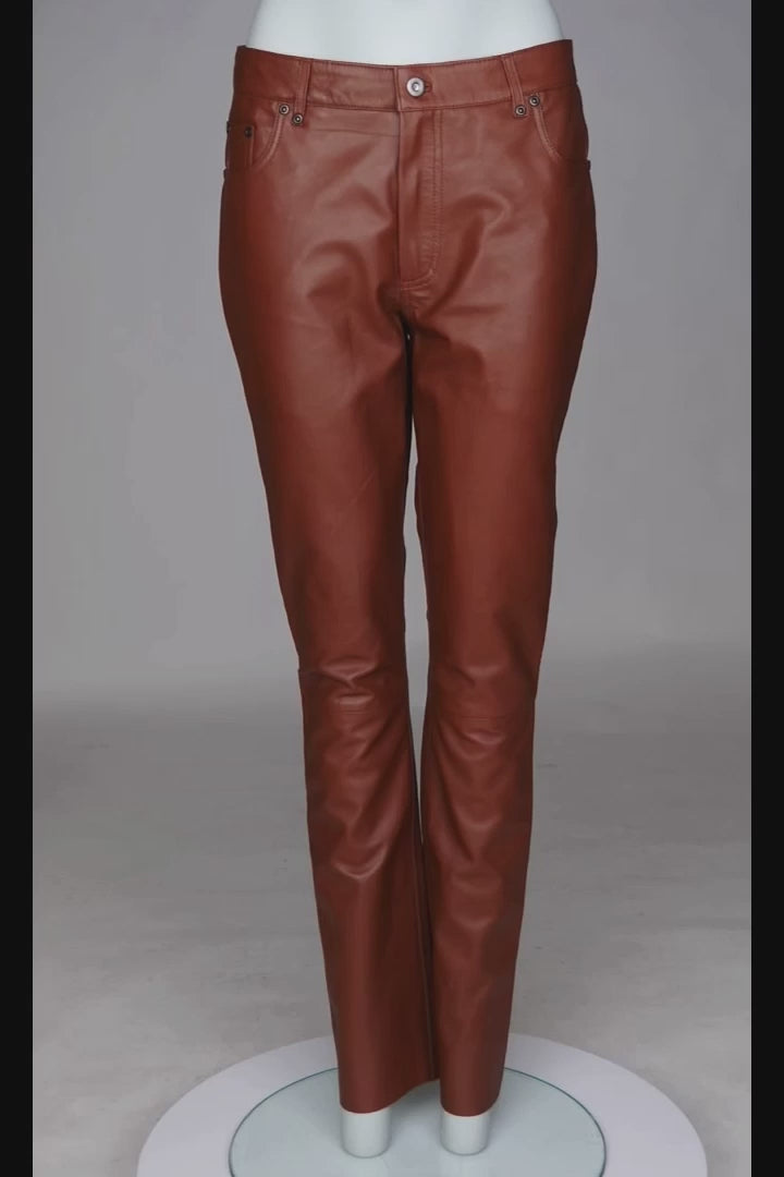 Jill Trouser - Lamb Nappa Læderbukser - Damer - Dark Tan