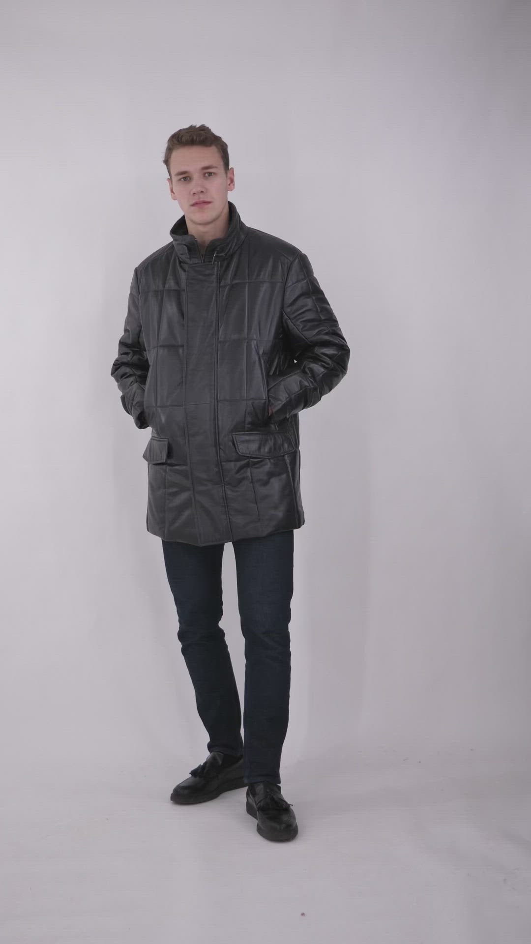 Cay - Lamb Eco Leather - Man - Navy / Læderjakke