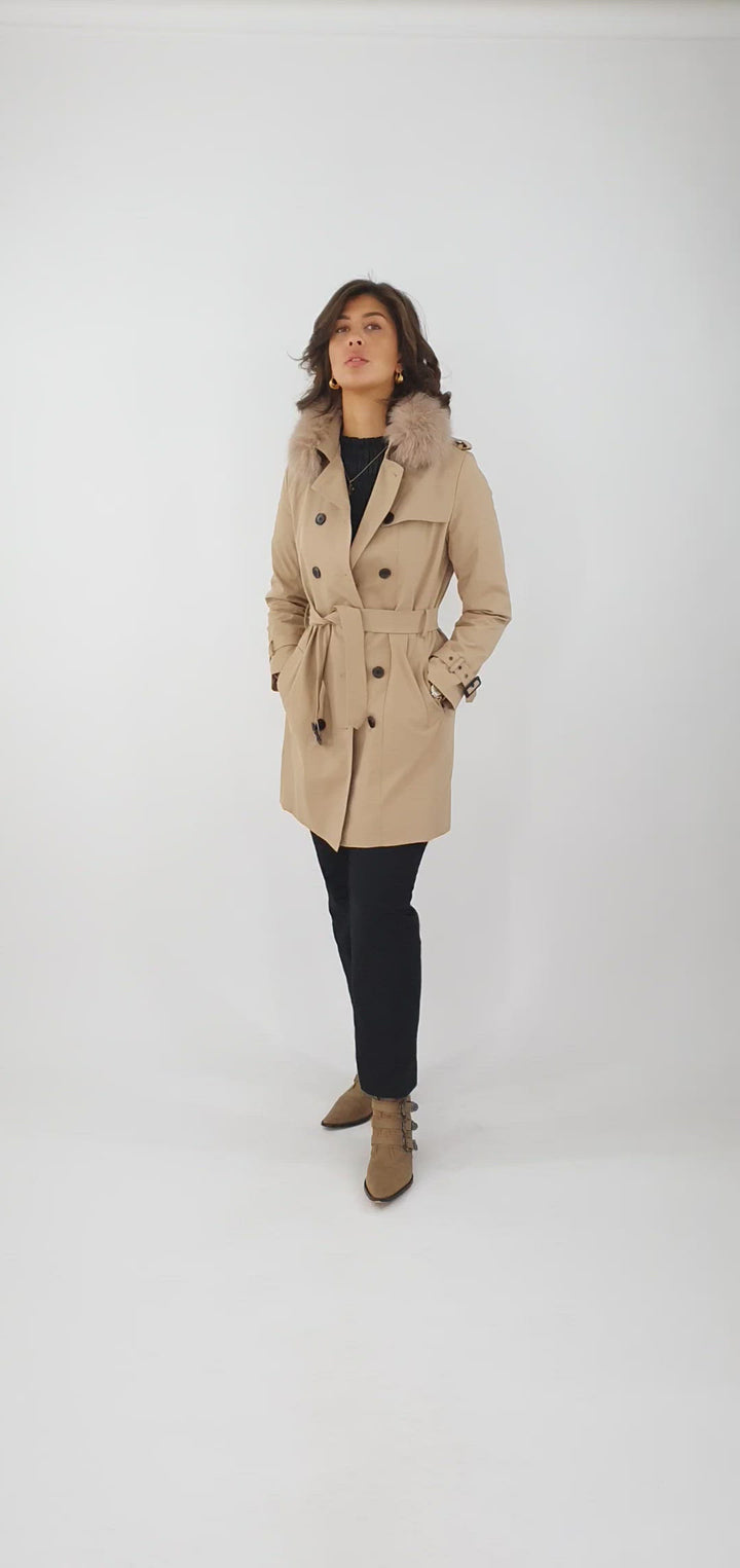 Daisy Trench Coat, 90 cm. - Collar Textile - Women Beige