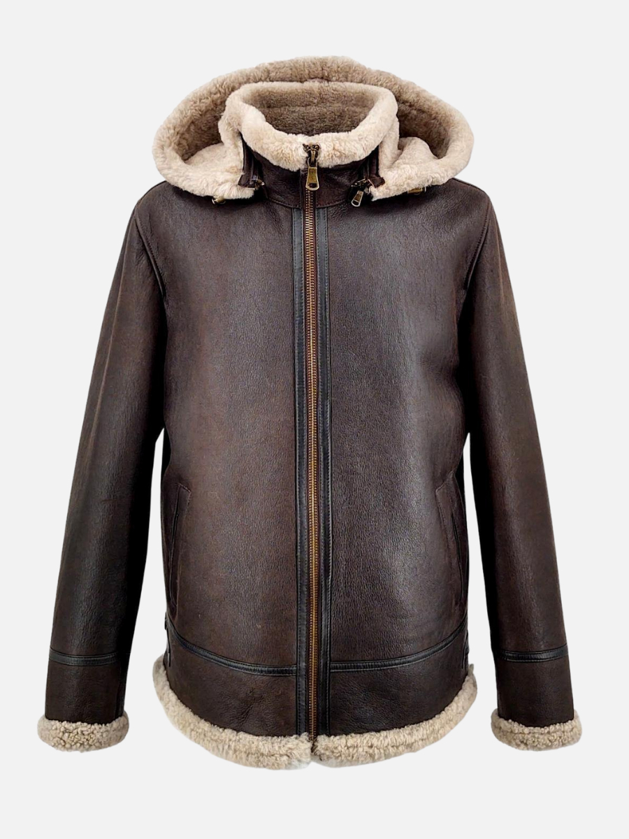 ACA, 70 cm., Herrejakke - Hætte - Nappa Lamb Crack - Mand - Mørkebrun