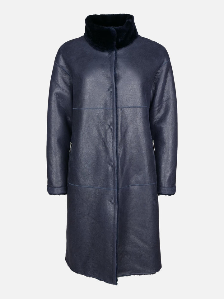 Giorgiana, 95 cm. - Krave - Nappa Lamb Crack Washed Jakke -Damer - Marineblå