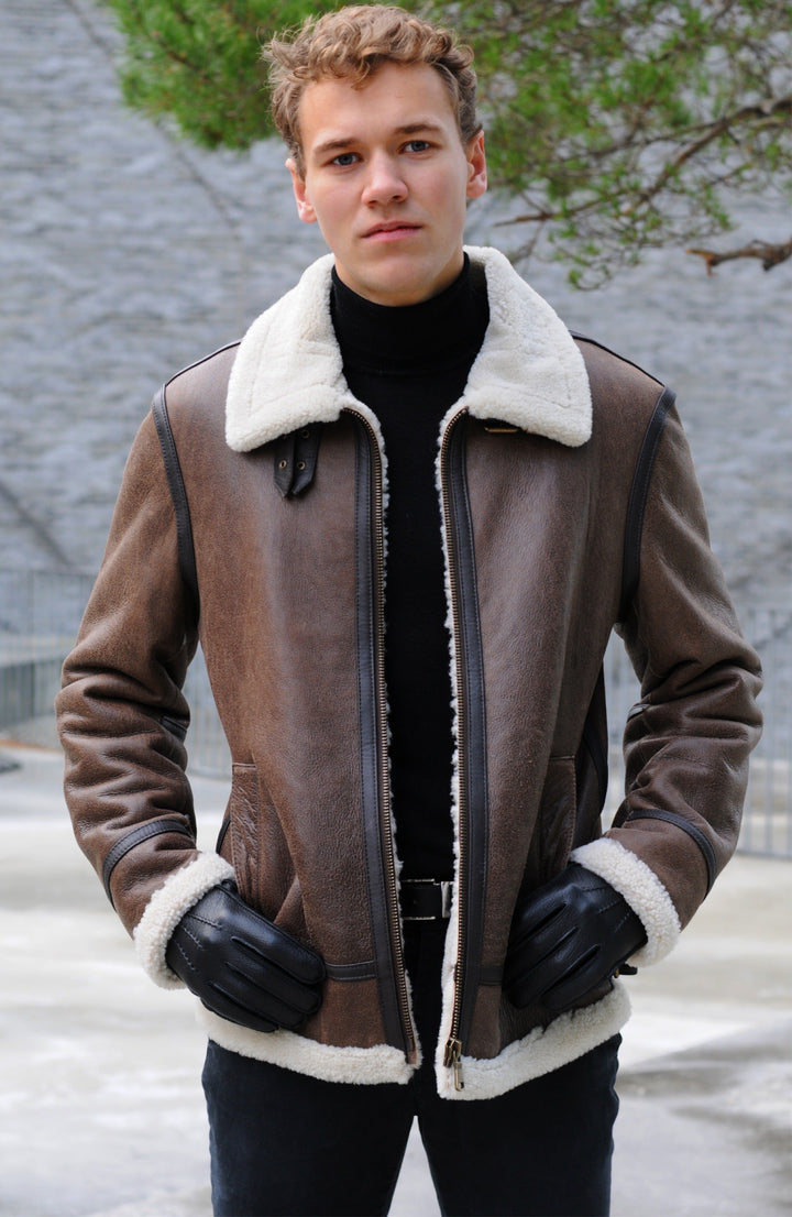 Edward Mens Bomber - Nappa Lamb Crack Washed - Mand - Brun