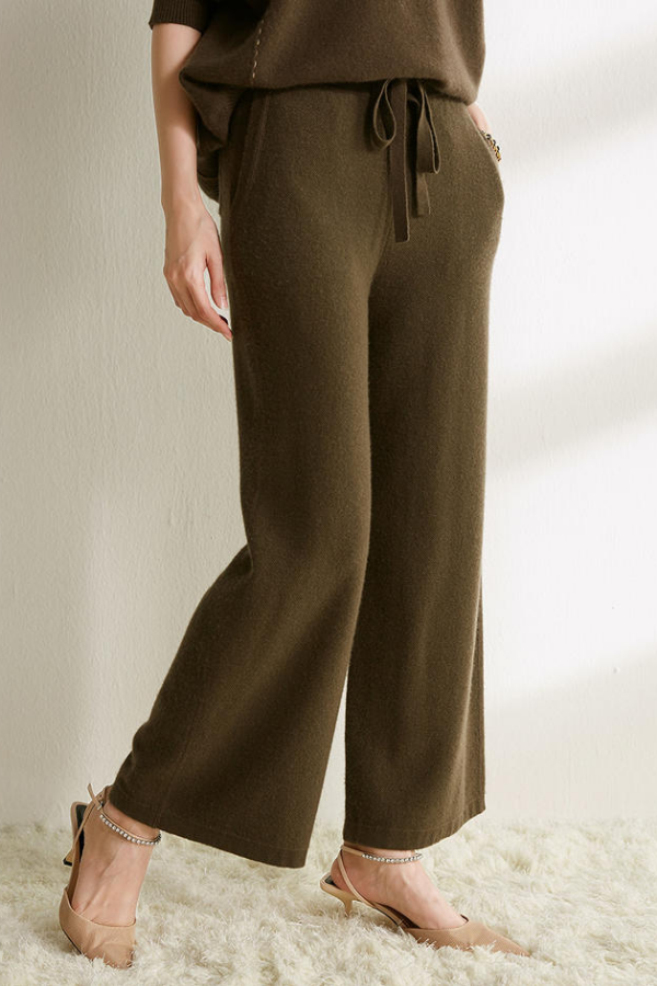Cashmere Mimi Rib Broek - 100% Cashmere - Dames - Donkergroen