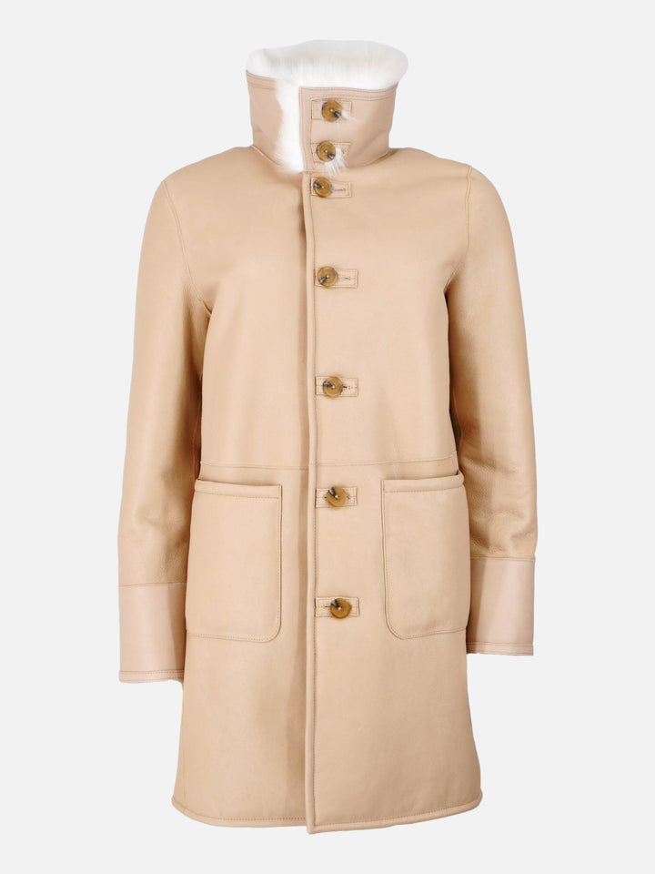 Ferna, 90 cm. - Kraag - Nappa Lamb Crack Washed - Dames - Beige