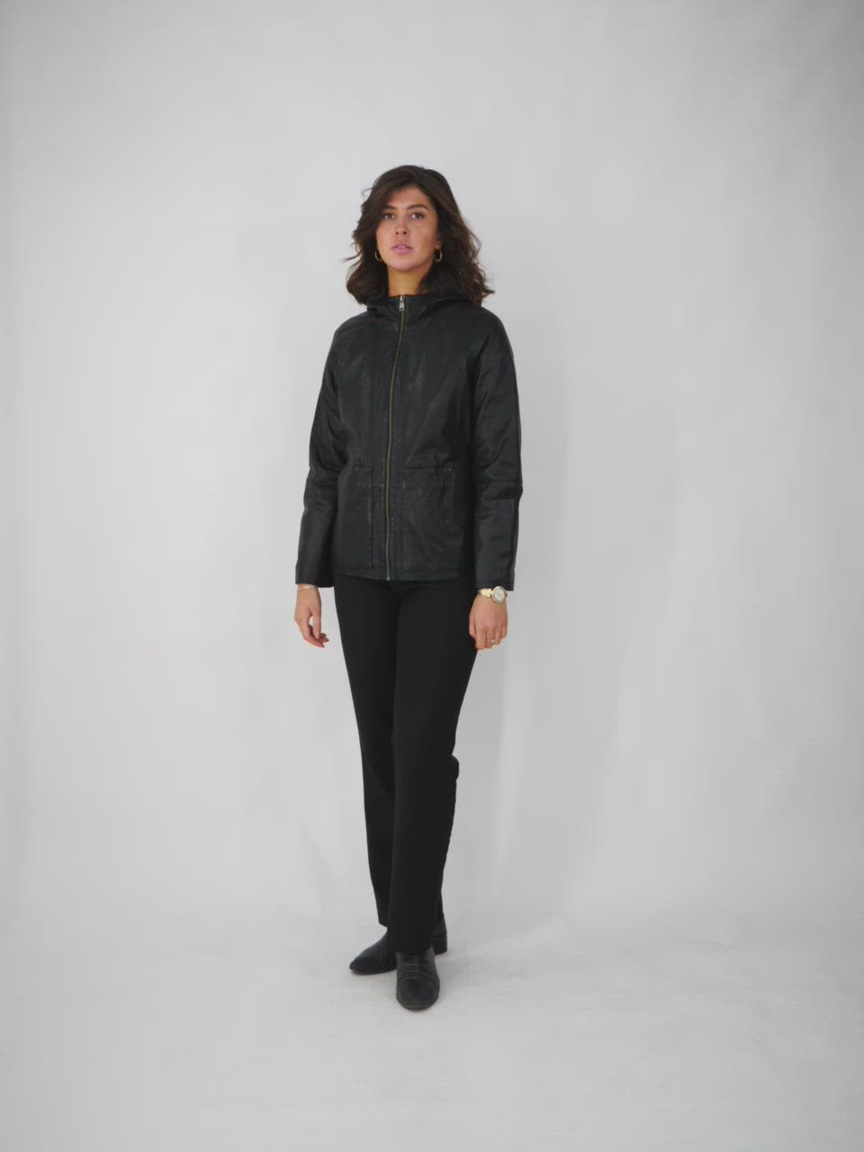 Coline - Hood - Lamsleren jas - Dames - Zwart