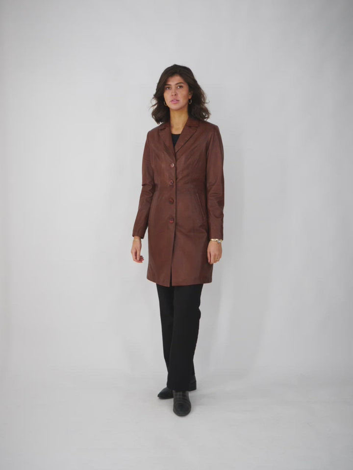 Erika - Lam Malli Leer - Dames - Donker Cognac