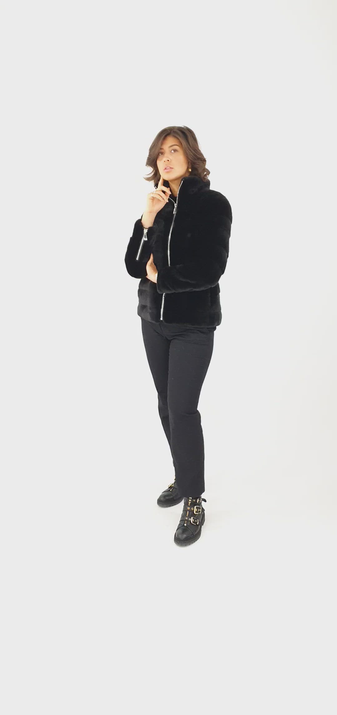 Agnes, 61 cm. - Mink - Kvinder - Sort