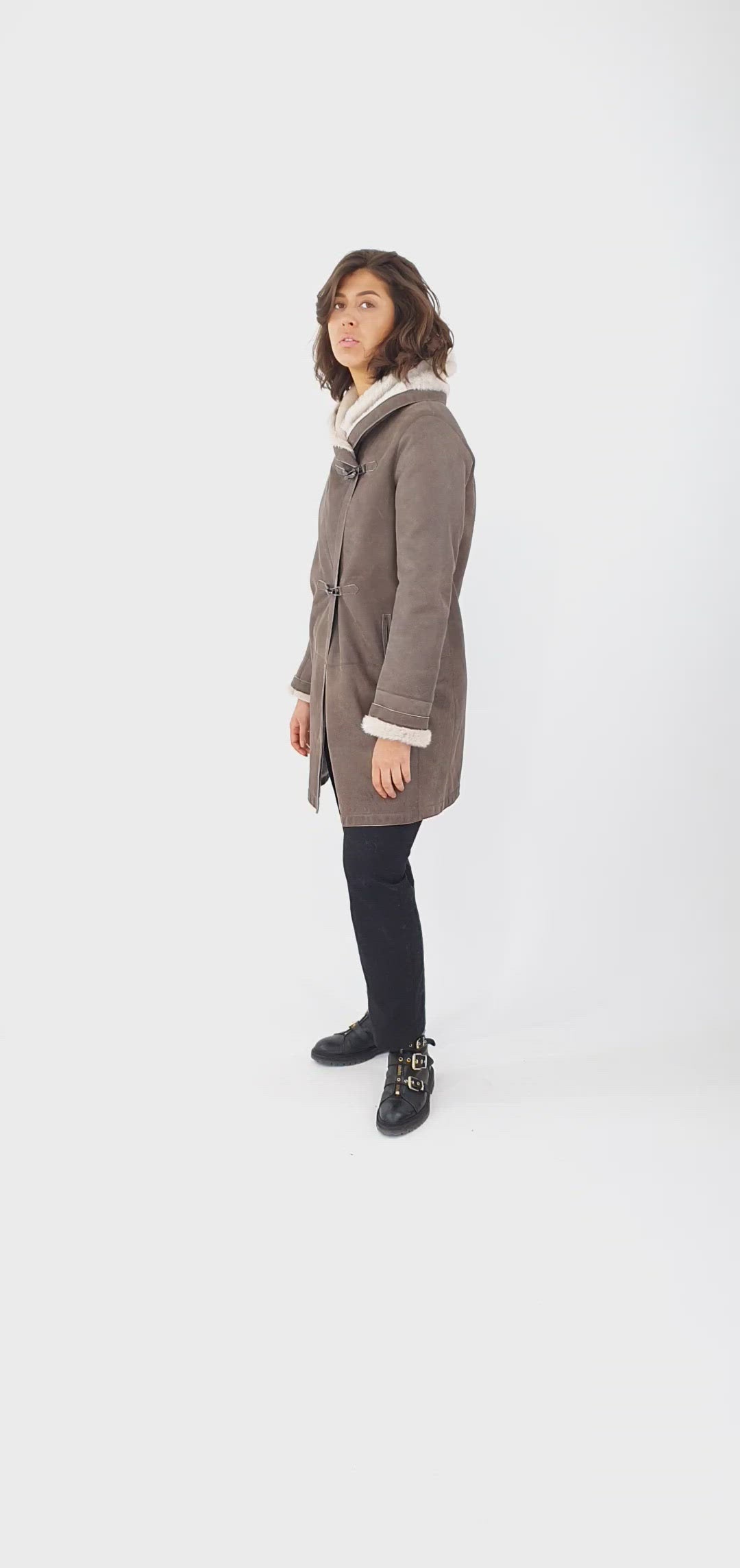 969, 90 cm. - Hood Nappa Lamb Crack Washed -Women Brown